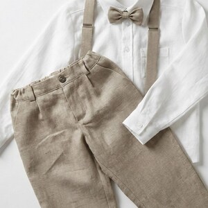 Ring Bearer Pants Set, Boys Linen Suspender Pants, Baptism Outfit | 2–15Y