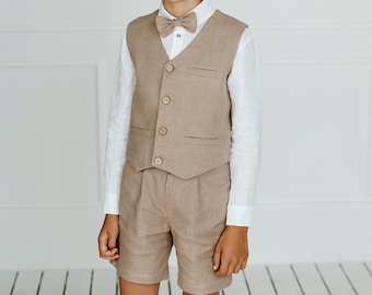 Ring Bearer Shorts and Vest / Linen Boys Wedding outfit