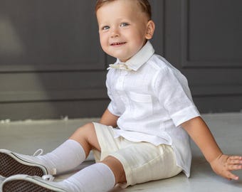 Boys Linen Wedding Shorts Outfit | Toddler Linen Shorts with Shirt Optional