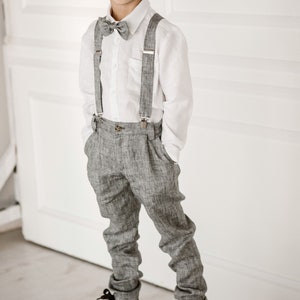 Boys Linen Pants – Linen Formal Outfit with Removable Suspenders | Boys Wedding Suit, Page Boy, Christening & Baptism | 2–15Y, 32 Colors