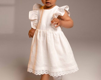 Baptism Dress "Sophia"/ Flower Girl Dress / Linen Vintage  Dress / Festive Dress /  Linen Flower Dress / Bridesmaid dress