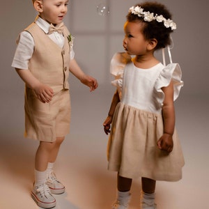 Flower Girl Dress Ella / Linen Vintage Dress / Baptism Dress / Festive Dress / Linen Flower Dress / Bridesmaid dress image 3
