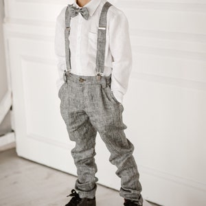 Linen toddler pants with suspenders and bow tie
Toddler linen pants with suspenders