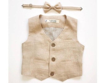 Beach Wedding  Linen Waistcoats / Linen vest and bow tie, Baptisms, weddings, parties outfit, Ring bearer outfit