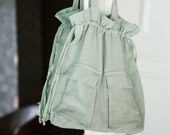 Linen Shopping Bag, Linen Bag, Natural Linen Tote Bag, Linen Shoulder Bag, Beach Bag, Summer Tote Bag, Washed Natural