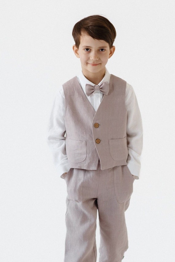 Linen vest and bow tie, waistcoat + bow tie,  Baptisms, weddings, parties outfit, Ring bearer outfit