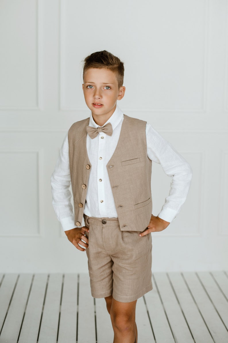 Ring Bearer Shorts and Vest / Linen Boys Wedding Outfit Etsy