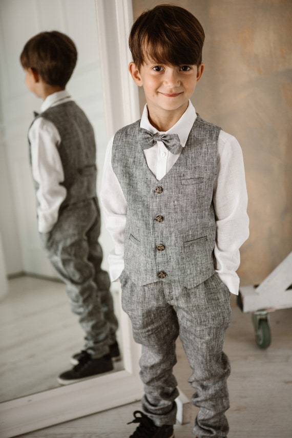 Linen Boys' Suit: Wedding, Ring Bearer & First Communion - Sizes for Toddlers to Big Kids Included / Formal Suit for boys