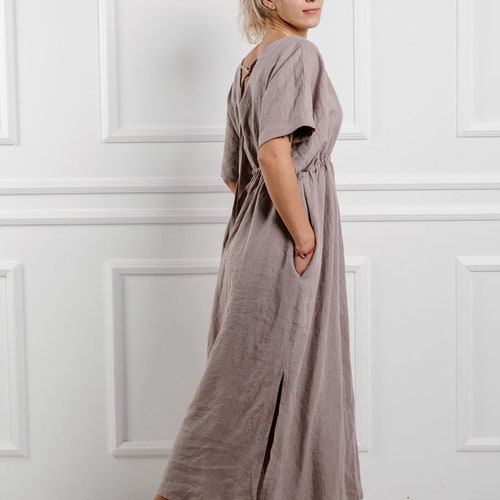Oversized linen dress, Long Linen Boho Dress, Bohemian Maxi Dress, shops Boho Beach Dress, Linen kimono dress, beach cover up, loose linen dress