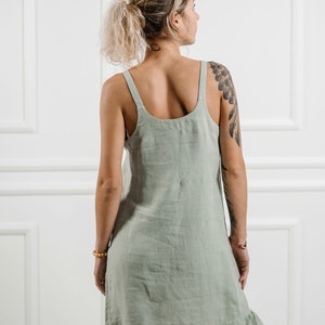 Loose linen strap dress, Linen Strap dress, Washed and soft linen summer dress, Beach dress, Sleeveless sundress, Midi linen dress image 2