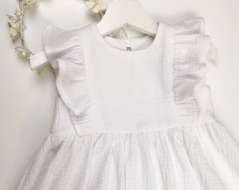 Double gauze dress "Mia"/ Muslin dress with wing sleeves / Baptism / Flower girl dress