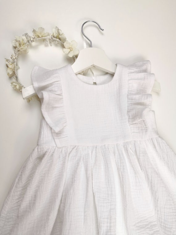 Double gauze dress "Mia"/ Muslin dress with wing sleeves / Baptism / Flower girl dress