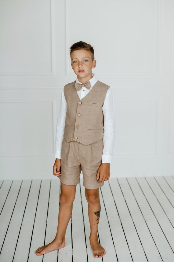 Ring Bearer Shorts and Vest / Linen Boys Wedding outfit