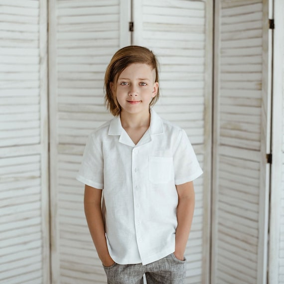 boys short sleeve dress shirt School Uniform Husky Oxford - Lands' End - Blue Point Collar And Front Chest Pocket Boys' Short-Sleeve Gauze Button-Down Shirt