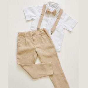 Boys Linen Ring Bearer Suit –Baptism Outfit Boys – 4-Piece Toddler Page Boy Set with Shirt - Boys Wedding Suit (Ages 2–10)