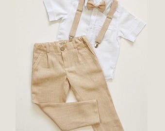 Ring Bearer & Wedding Outfit for Boys – Linen Pants, Shirt and Bow Tie (2–10Y)