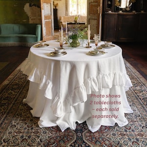Square Ruffled Linen Tablecloth – Wedding Cake Topper | Gift Table Cover |