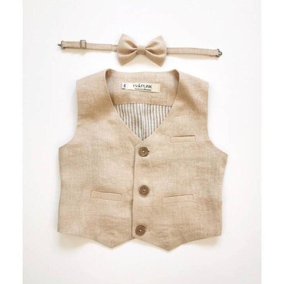 Beach Wedding  Linen Waistcoats / Linen vest and bow tie, Baptisms, weddings, parties outfit, Ring bearer outfit