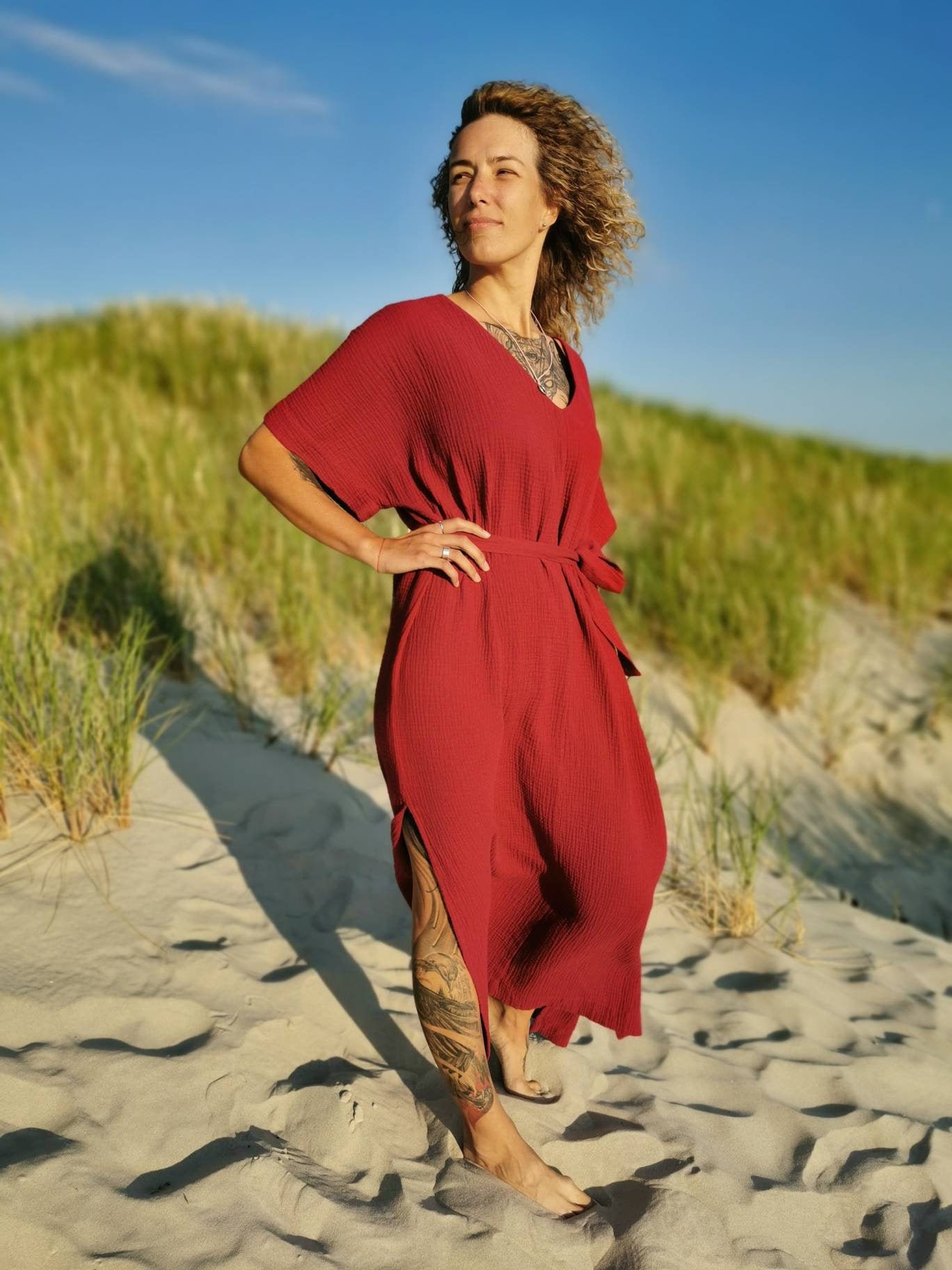 Double Gauze long dress / Kimono Summer Dress with Belt / Etsy