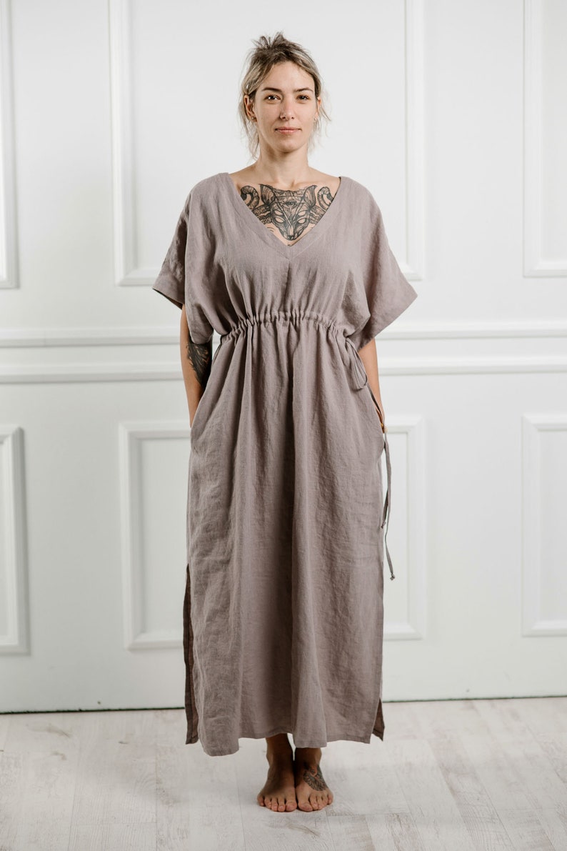 Oversized linen dress, Long Linen Boho Dress, Bohemian Maxi Dress, shops Boho Beach Dress, Linen kimono dress, beach cover up, loose linen dress