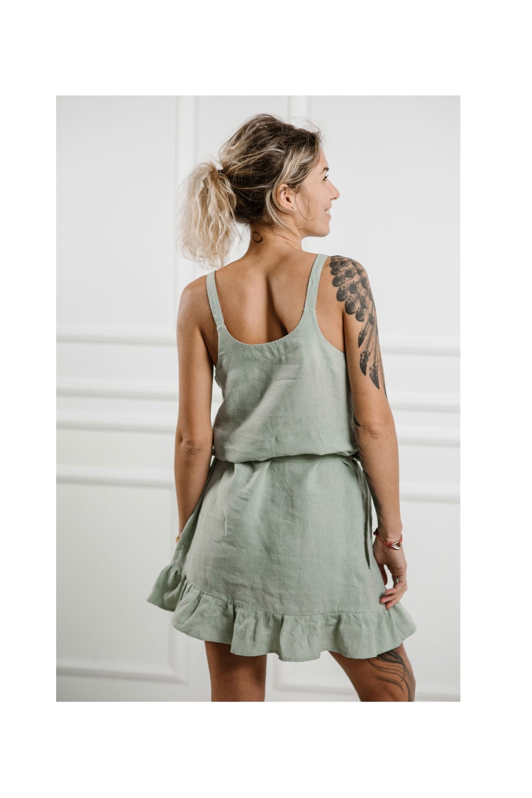 Linen Summer Dress With Removable Belt – Handmade Sleeveless Midi in 32 ...