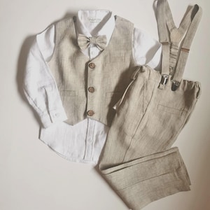 Boys Linen Ring Bearer Suit “Liam” – 5-Piece Outfit for Weddings, Baptisms & Communions (Ages 2–10)