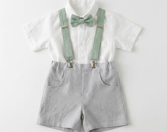Boys Linen Wedding Outfit (3pcs) – Toddler Ring Bearer Suit (6M–9Y)
