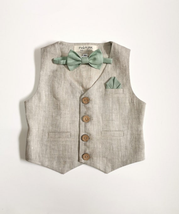 Beach Wedding  Linen Waistcoats / Linen vest and bow tie, Baptisms, weddings, parties outfit, Ring bearer outfit