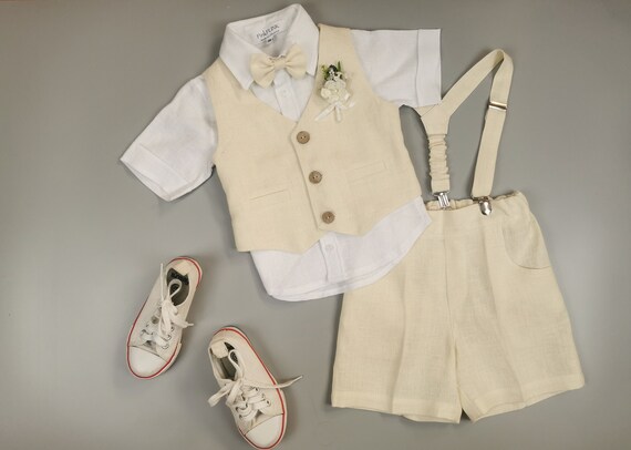 Boys Beach Wedding Outfit / Toddler Ring Bearer Suit / Baptism suit / Boys Linen Formal Wear.