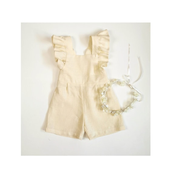Adorable Flower Girl Overall Linen Shorts - Ideal for Weddings, Parties, and Photoshoots