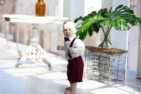 Short A Bretelles Pour Bebe Garcon Tenue De Bapteme En Lin Etsy France