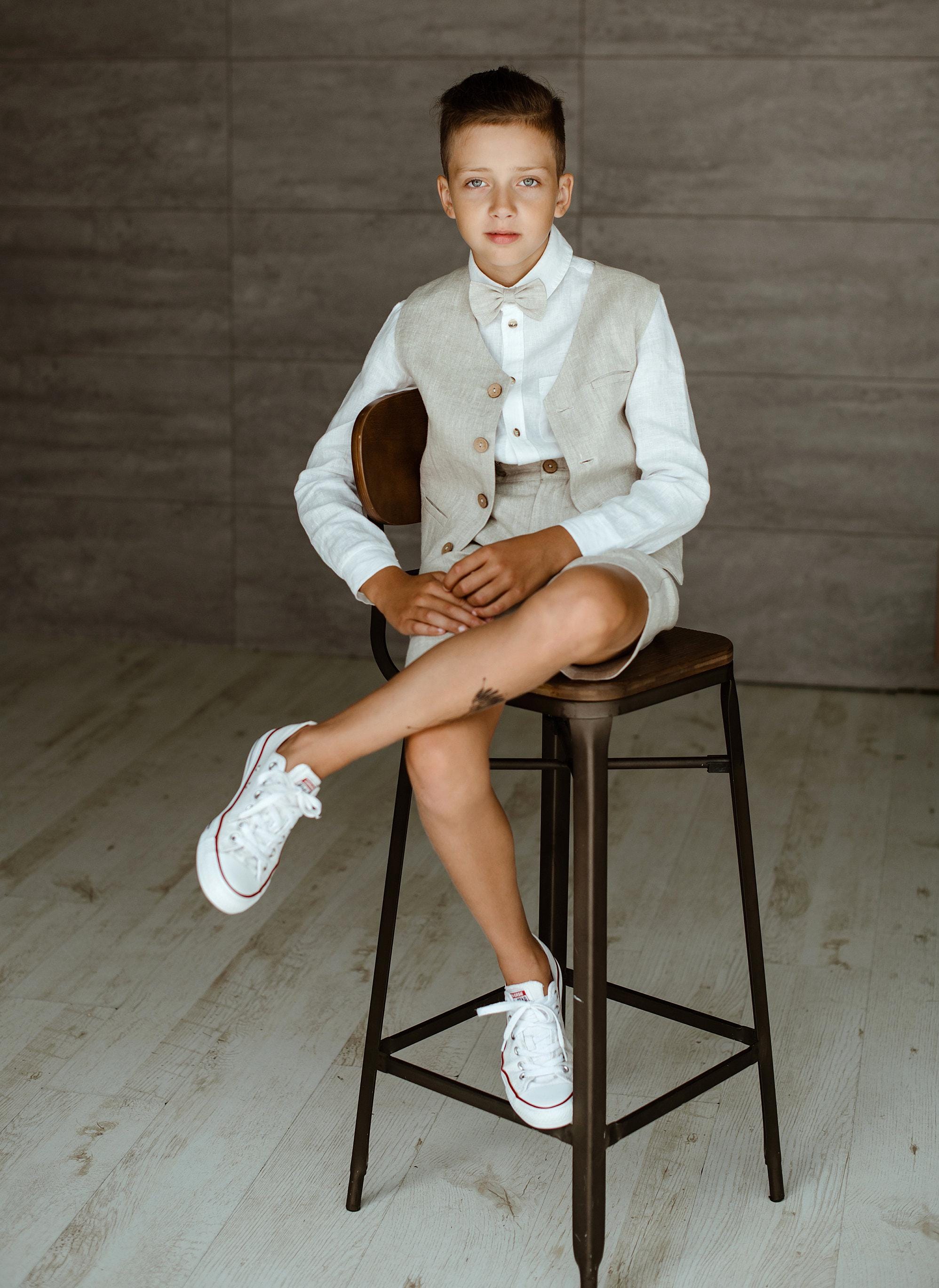 Boys Summer Suit Mi Bo Tong Boys Linen Short Suit PC For Beach