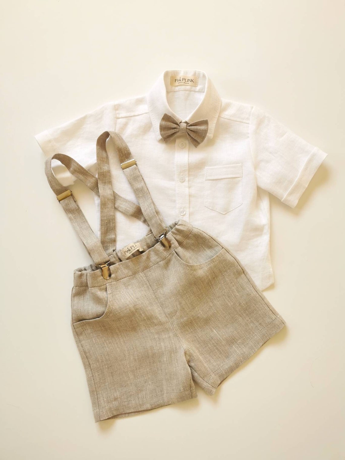 2pcs.boys Linen Suspender Short Bow Tie Toddler Ring Bearer Etsy