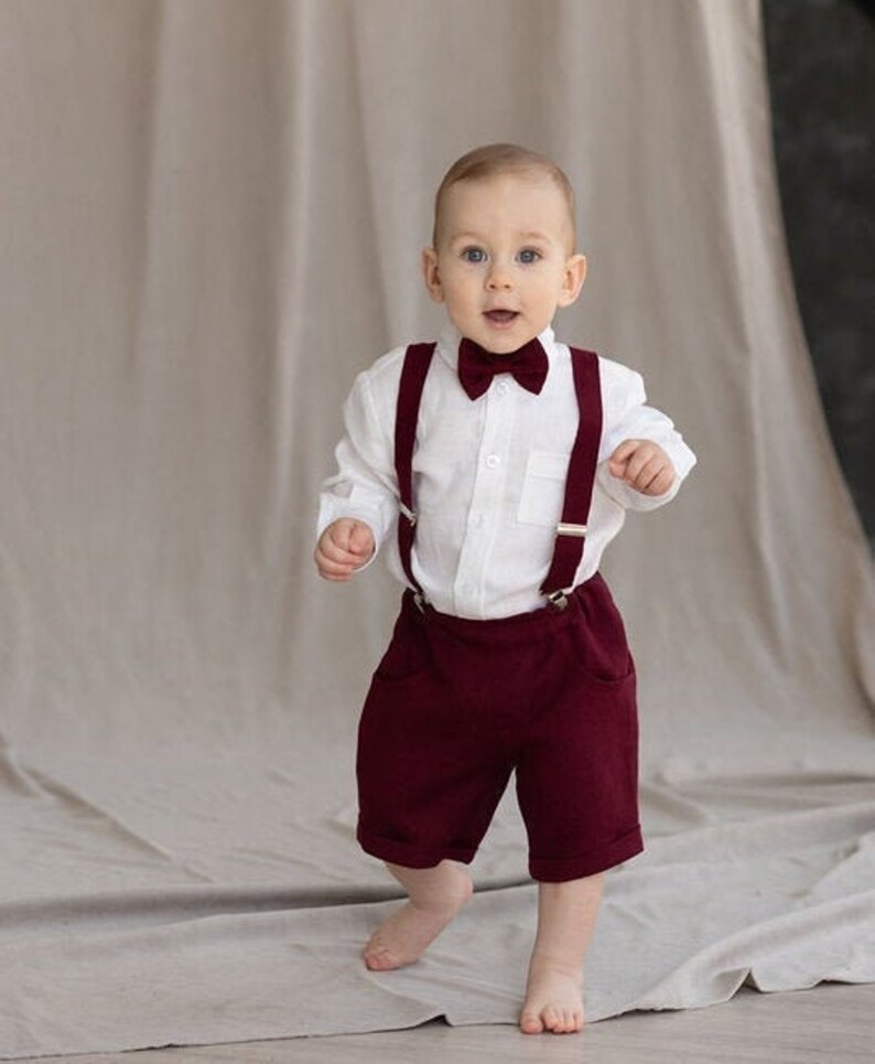 Baby Boy Suspender Shorts Linen Baptism Outfit Page Boy Etsy