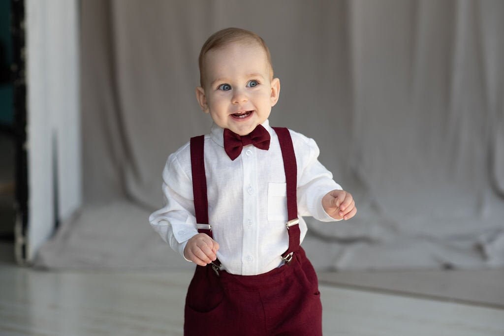 Baby boy suspender shorts Linen Baptism outfit Page Boy Etsy