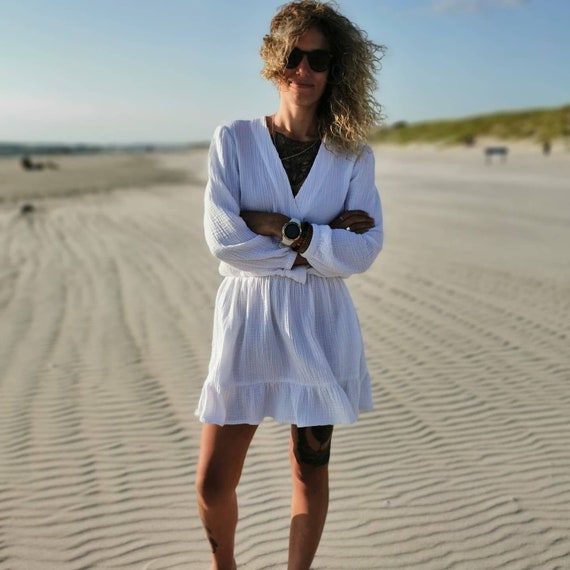 Boho Trendy Long-Sleeved Muslin Dress - Comfortable and Stylish for Warm Days