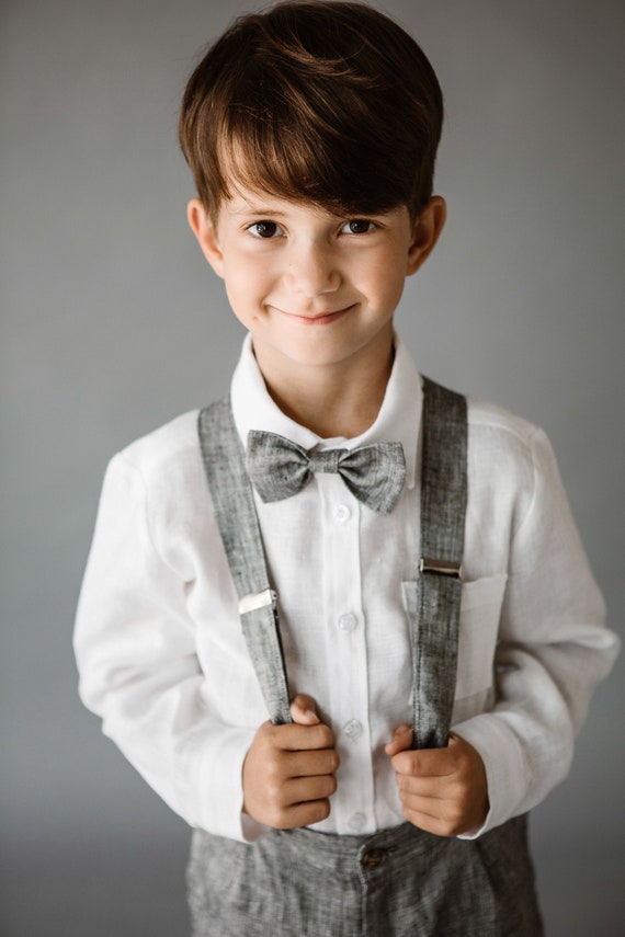 Boys Linen Shirt / Toddler Ring Bearer Shirt / White Baptism Shirt / Christening Long sleeve linen top