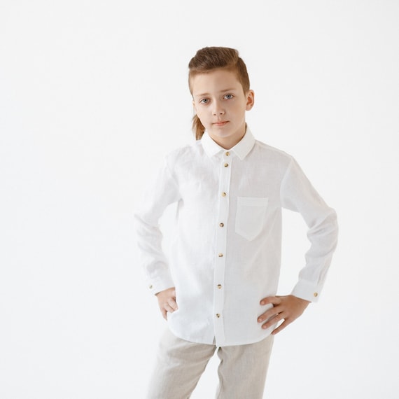 Formal linen shirt / Toddlers Ring bearer shirt / White long sleeve linen shirt /  Wedding, Baptism, Christening OUTFIT