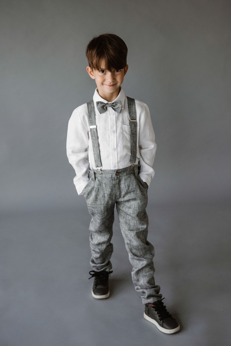 Boys Linen Pants With Suspenders bow Tie / Linen Ring Bearer Etsy