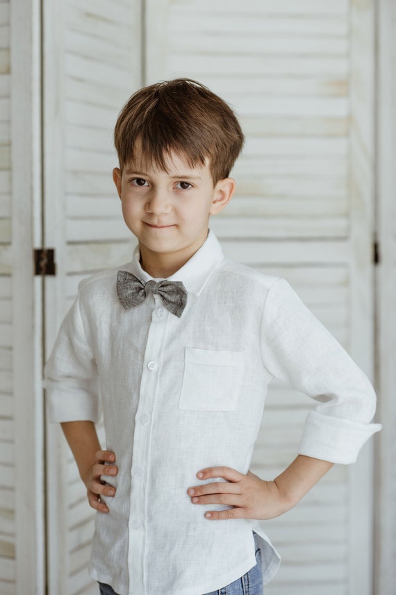 Toddlers Ring bearer shirt / Boys linen shirt /  White long sleeve linen shirt / Toddler Wedding, Baptism, Christening OUTFIT