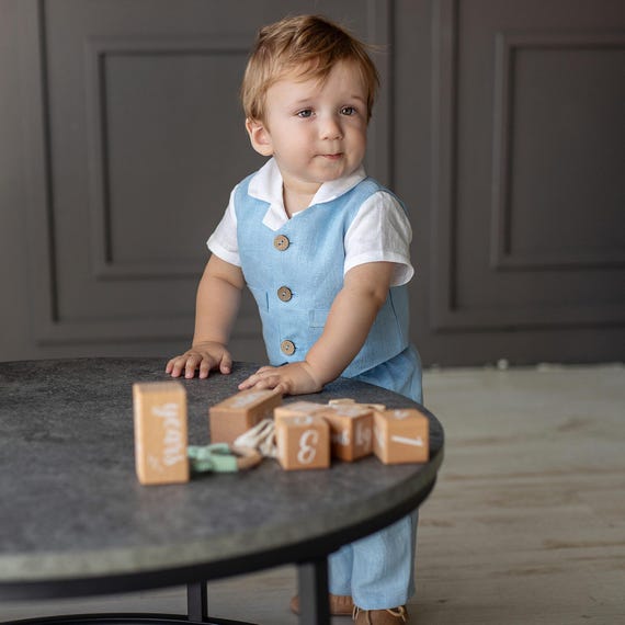 Completo Estivo Neonato 2 Pezzi - Camicia Maniche Corte E Pantaloncini In Cotone E Lino - Foto 7