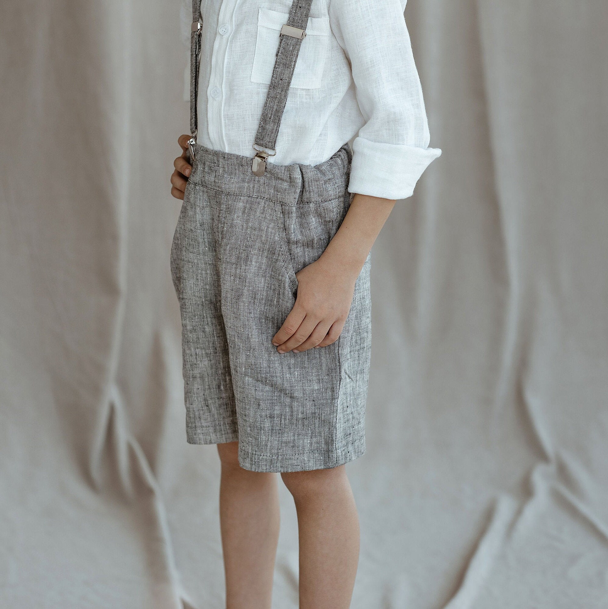 Boys linen suspender shorts Toddler Ring bearer shorts Boys Etsy