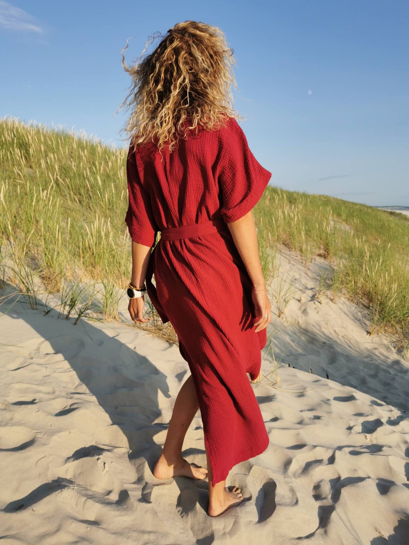 Double Gauze Long Dress – Kimono Summer Dress With Belt