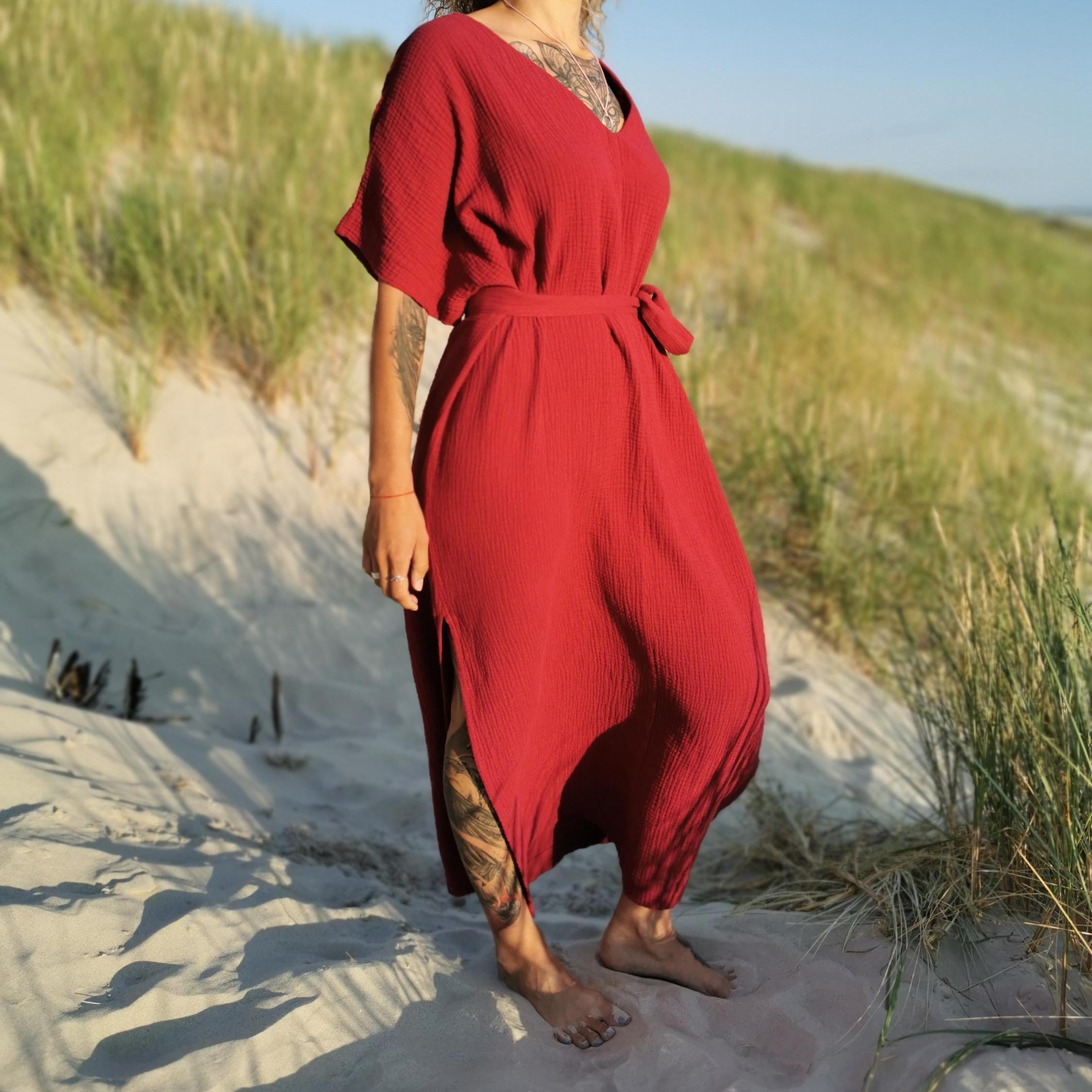 Double Gauze Long Dress – Kimono Summer Dress With Belt