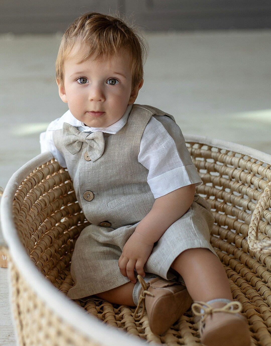 Baby Boys Baptism Linen Suit Set - Christening Outfit: Vest, Shirt ...