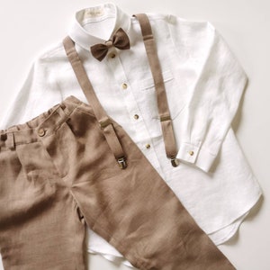 Elegant Linen Boys' Pants with Suspenders & Bow Tie - Perfect for Weddings, Baptisms, and Formal Occasions