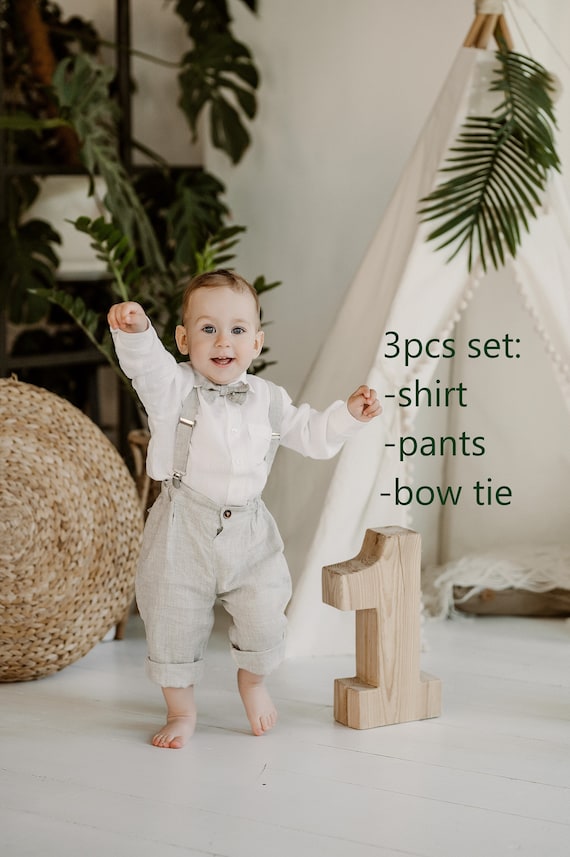 Charming Linen Carrier Pants and Shirts Set - Ideal for Ring Bearers or Dapper Baby Boys - Add Some Elegance to Special Occasions