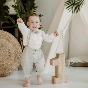 Baby Jungen Leinenanzug - Tauf Outfit mit Hose und Hemd, Taufkleidung für Jungen