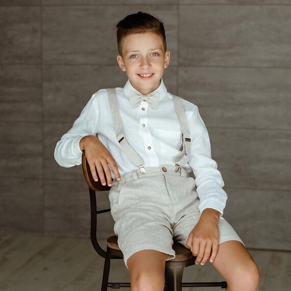 Boys White Linen Dress Shirt for Communion or Junior Groomsmen