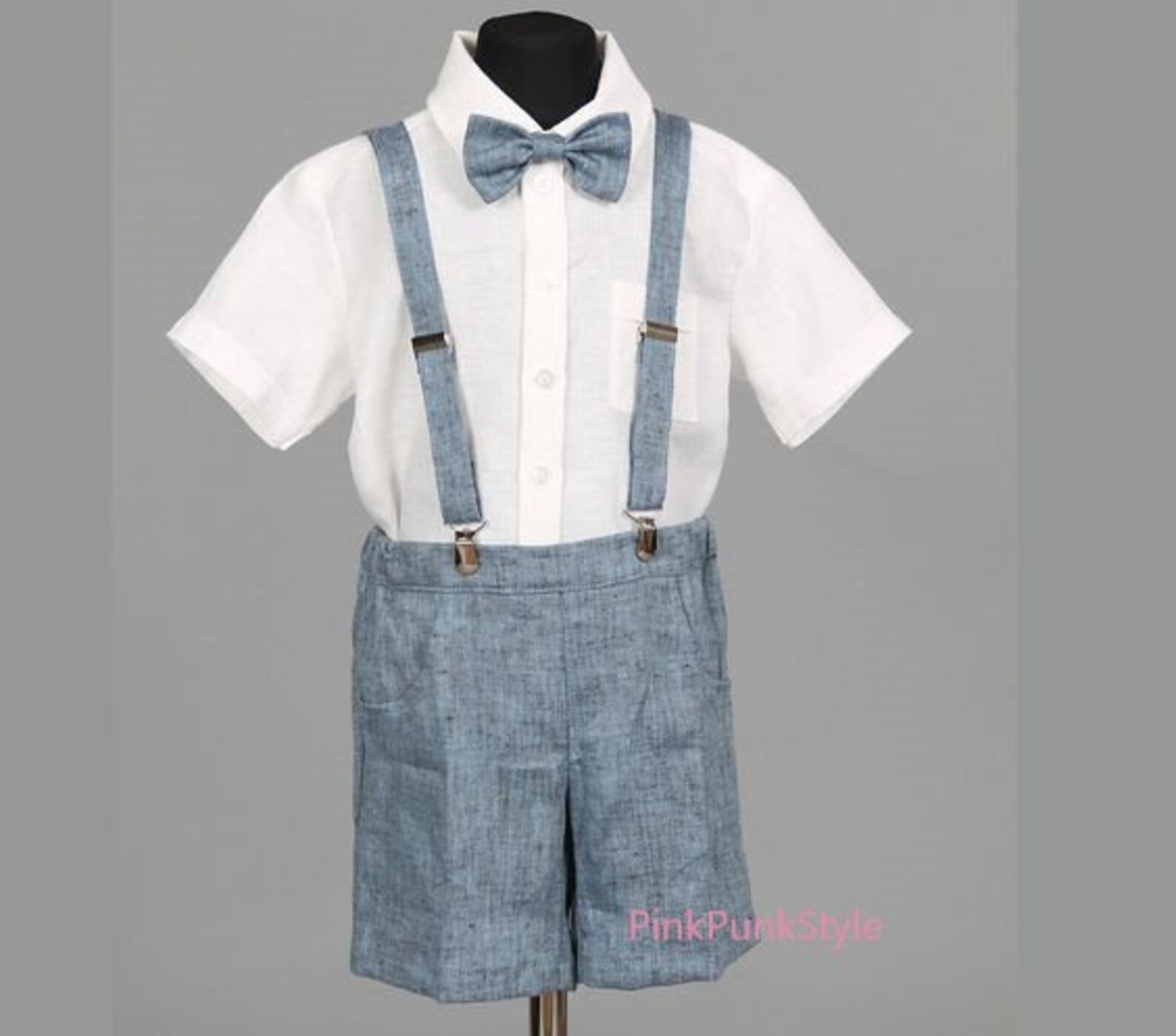 2pcs.boys Linen Suspender Short Bow Tie Toddler Ring Bearer Etsy